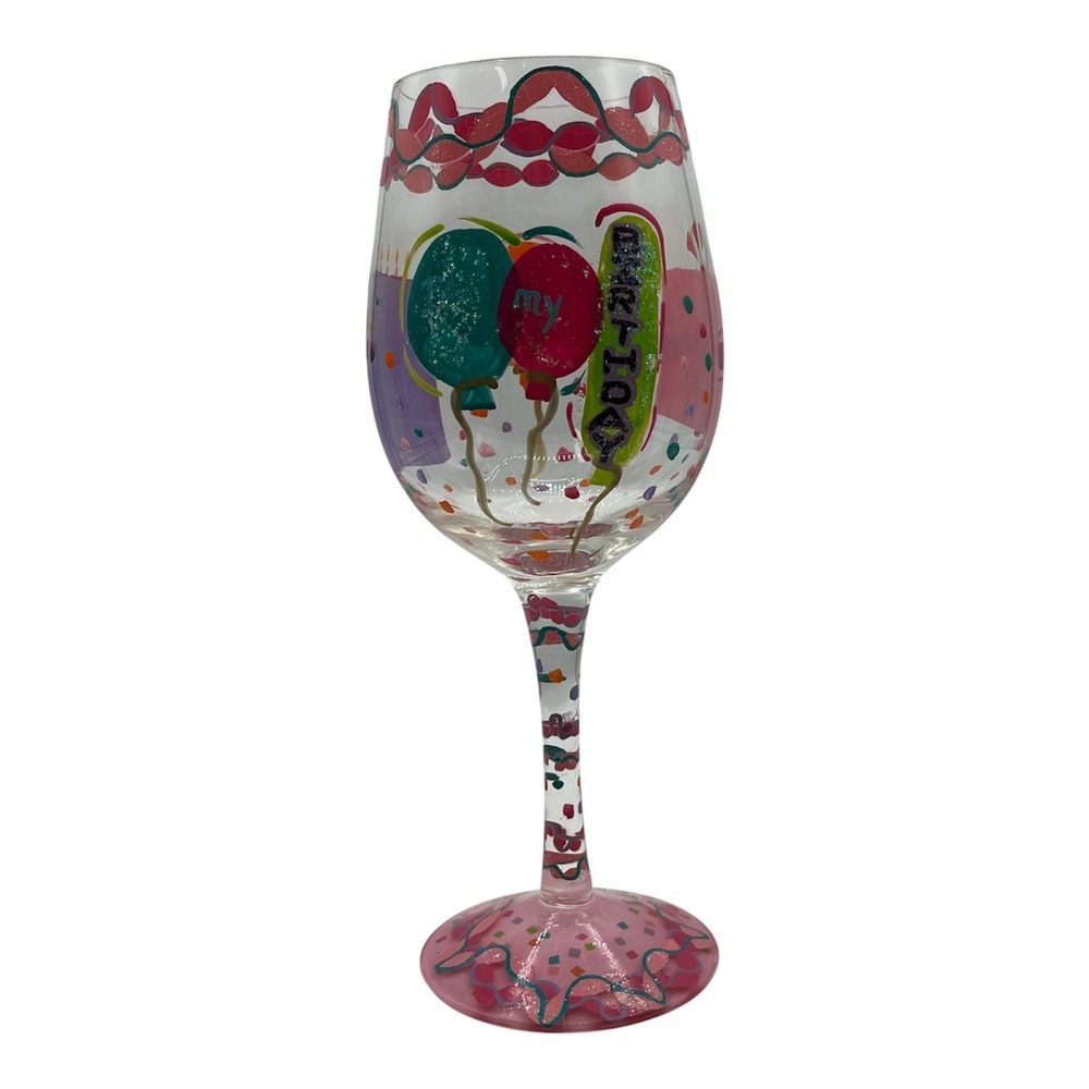 Lolita It's My Birthday Hand Painted Wine Glass Cake Recipe Bottom No Box